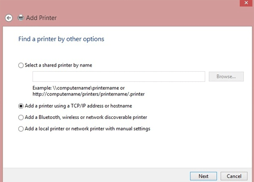 Add Printer using TCP IP Address